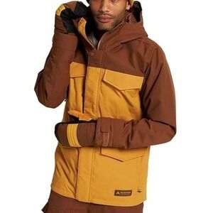 Burton Covert Snowboard Jacket Men's Size M Brown Khaki Hooded Ski Living Lining